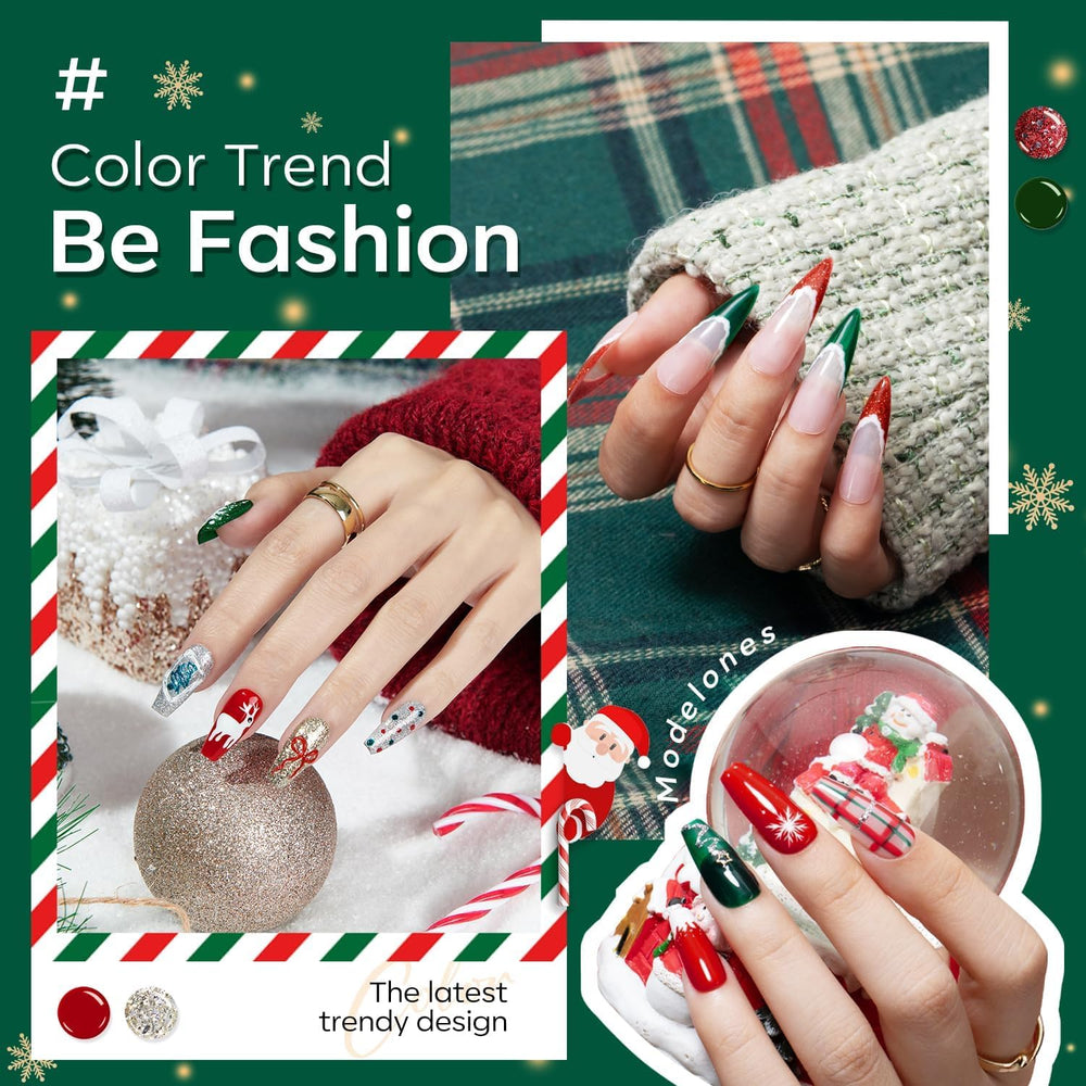 Modelones Christmas Red shade creates bold seasonal nails.