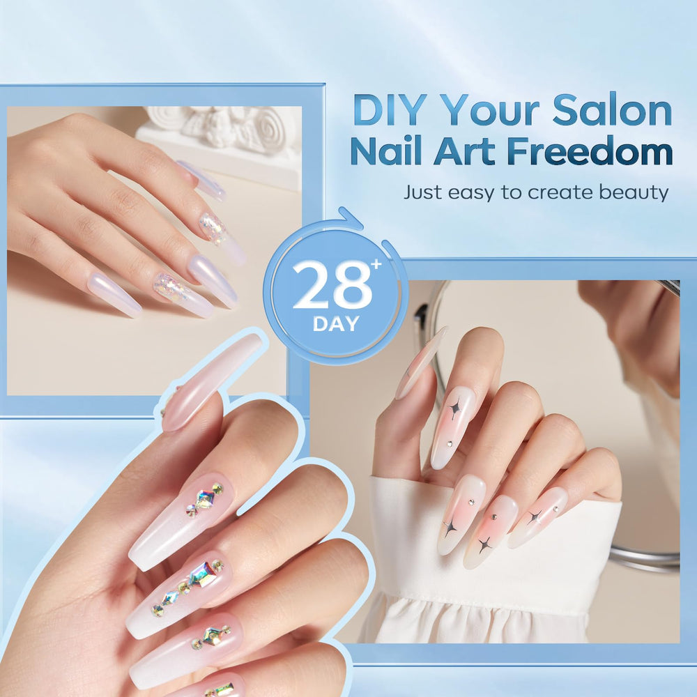 Modelones clear seal fills gaps between natural nail and extension.