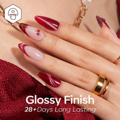 Modelones color-changing red gel polish shifts with light for dynamic looks.