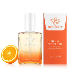 Modelones cuticle oil bottle with rose scent for nourished nails.