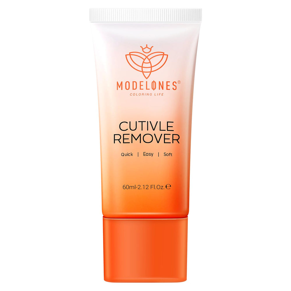 Modelones Cuticle Remover Cream bottle demonstrates instant cuticle softening for a flawless manicure.