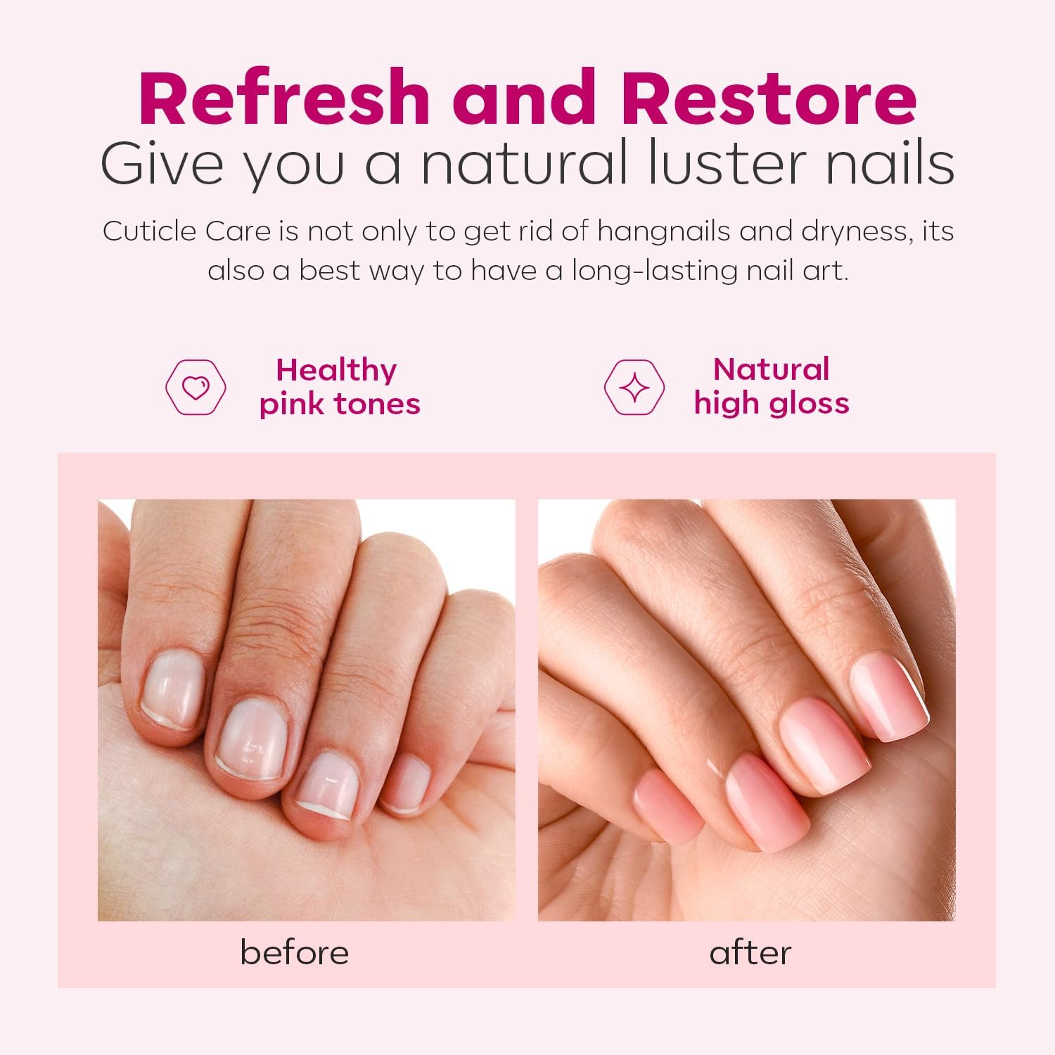 Modelones Cuticle Remover Liquid application shows quick prep before shaping nails.