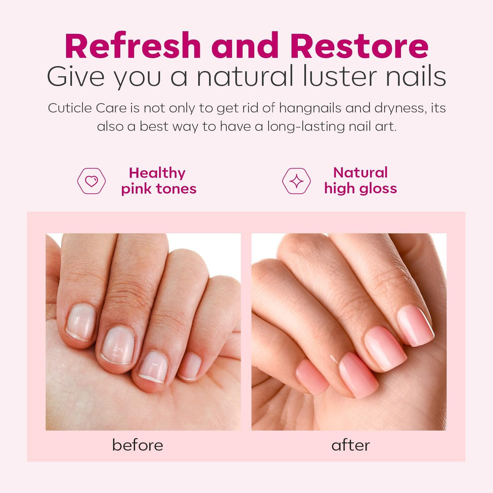 Modelones Cuticle Remover Liquid application shows quick prep before shaping nails.