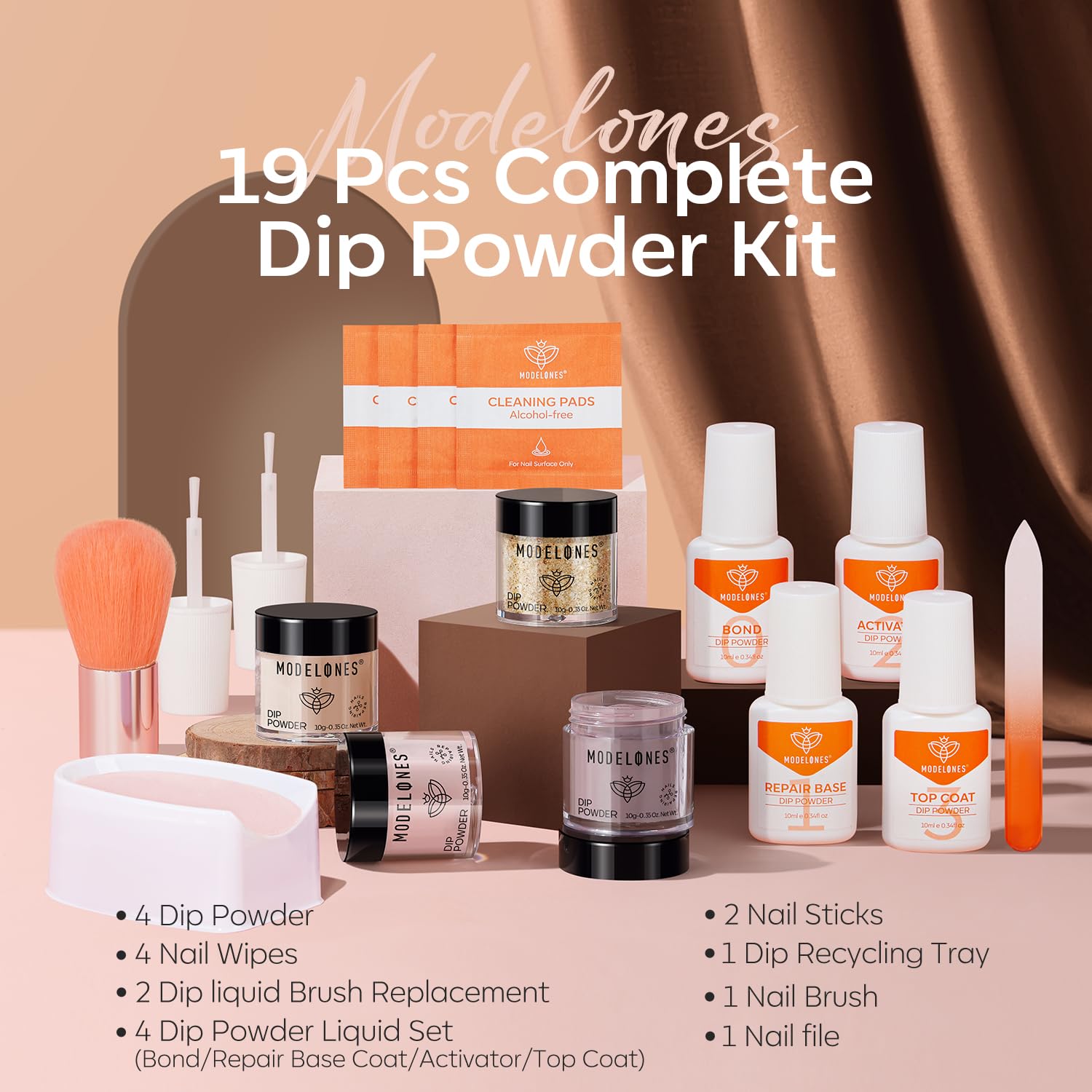 Modelones dip nail tools kit with brushes and files for salon-quality at home use.