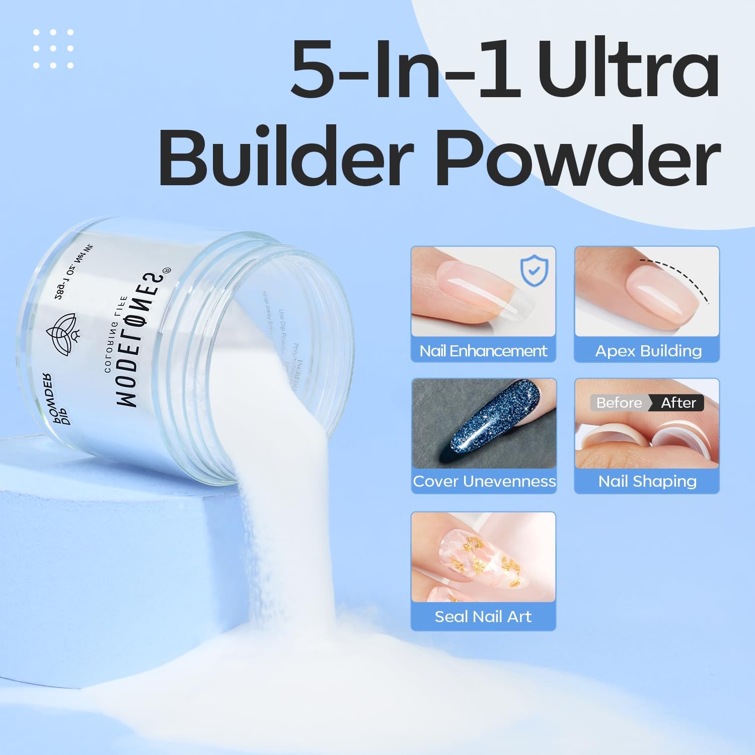 Modelones dip powder 1oz cap close-up for durable, chip-resistant nails.