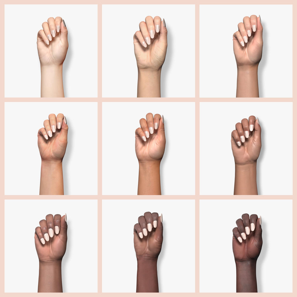 Modelones sheer nude powder on swatch for subtle nail enhancement.