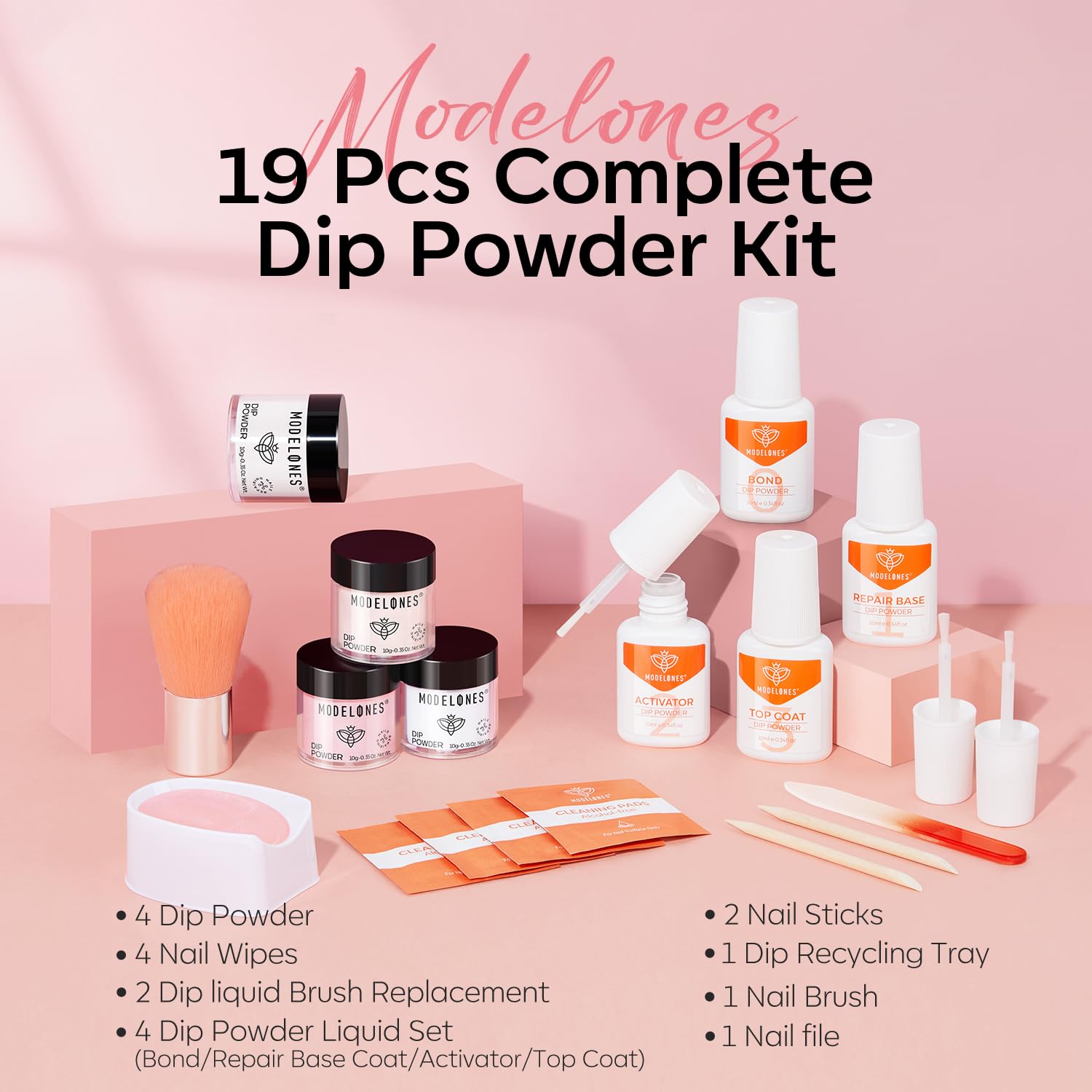Modelones dip powder light pink shade for a soft manicure