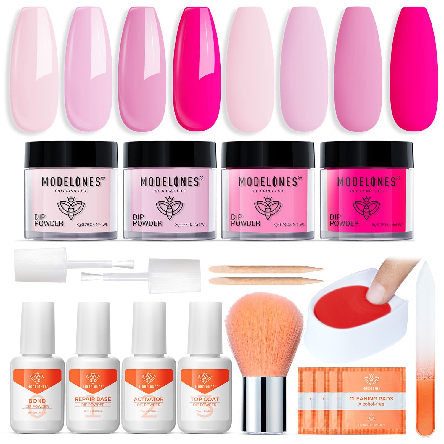 Modelones dip powder kit starter with rose-pink colors for easy at-home manicures.