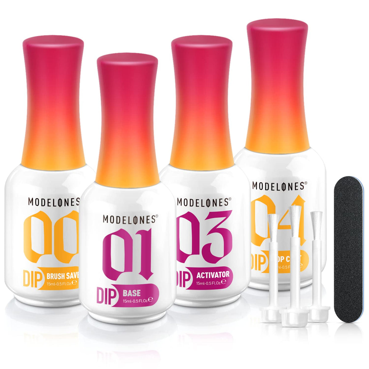 Modelones dip powder base coat promotes strong adhesion and nourishes nails.