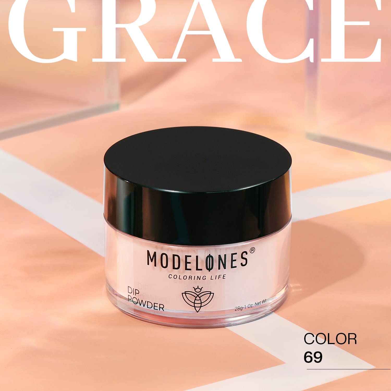 Modelones dip powder natural shine for a lightweight nude look.