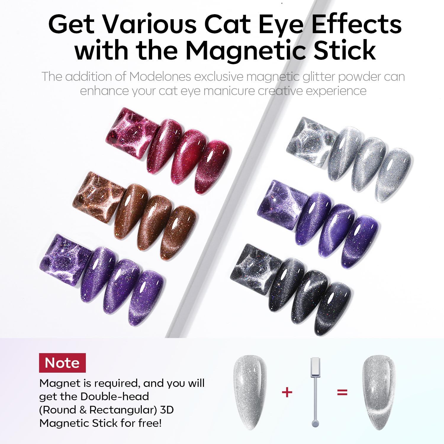Modelones double-head magnetic stick demonstrates easy cat-eye designs.