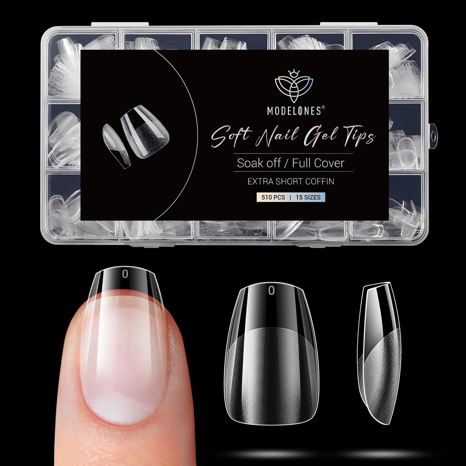 Modelones extra short coffin nail tips pack for easy DIY extensions with secure adhesion.