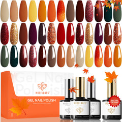 Modelones gel nail polish kit swatches show fall colors for stylish manicures.