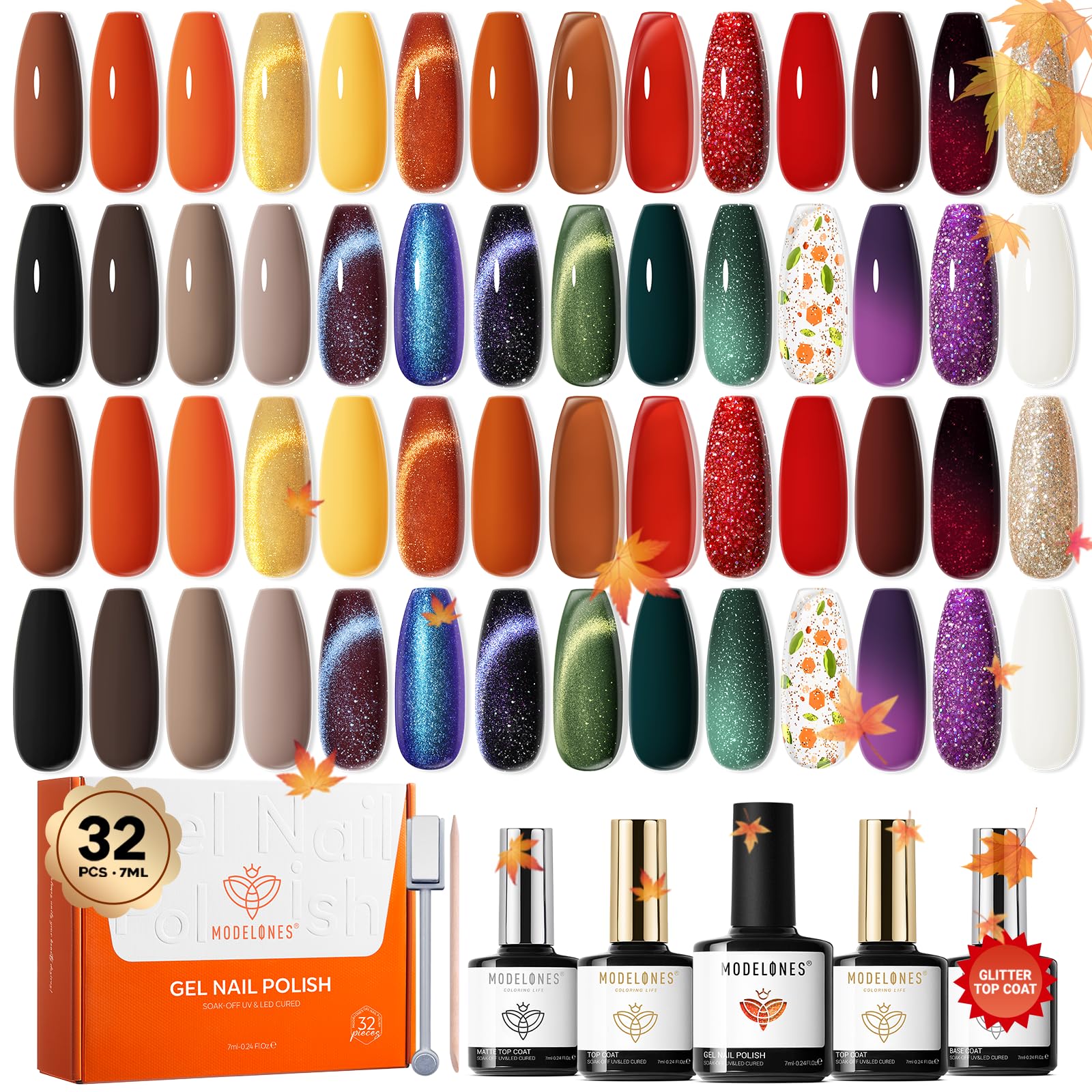Modelones Fall gel nail kit swatch wheel with 28 shades for versatile nail art.