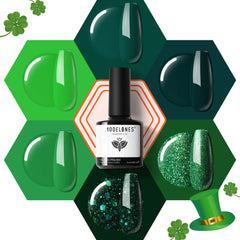 Modelones forest green gel nail polish bottle for long-lasting salon-style nails at home.