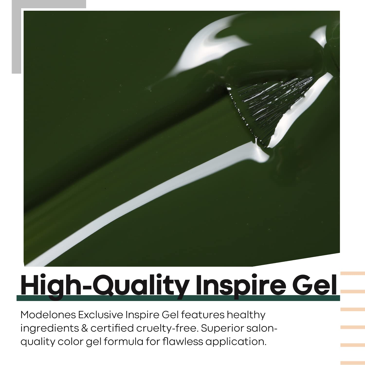 Modelones Forest Green bottle showcases premium soak-off gel for salon-grade results.