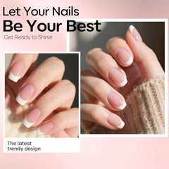 Modelones French tip design for a clean white edge on natural nails.