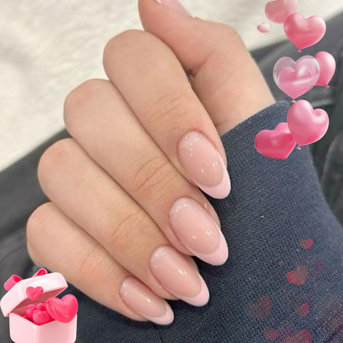 Modelones French Tip press-on nails in pink short oval shape for quick stylish manicures.
