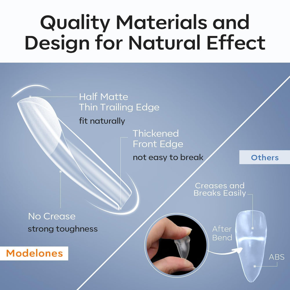 Modelones full-cover short tips offer durable, seamless nail extensions.