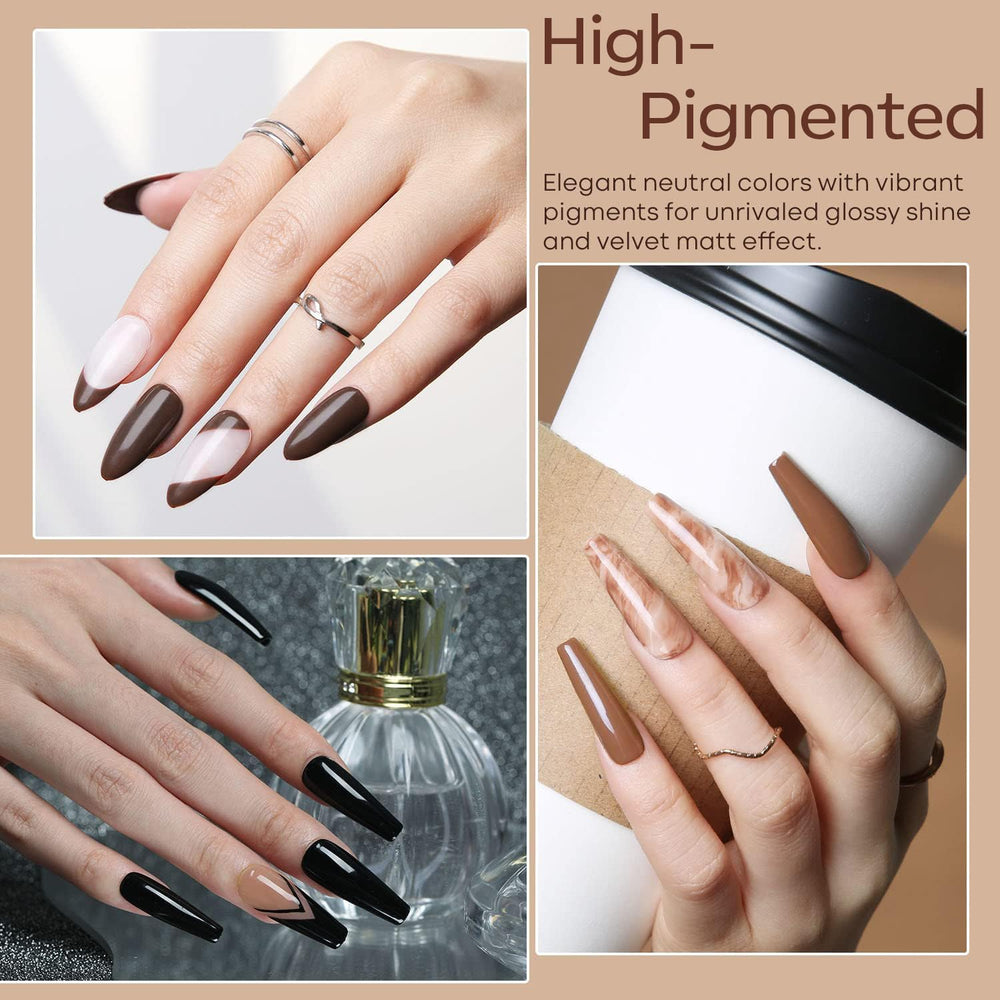 Modelones black gel nail polish adds bold, dramatic nails.
