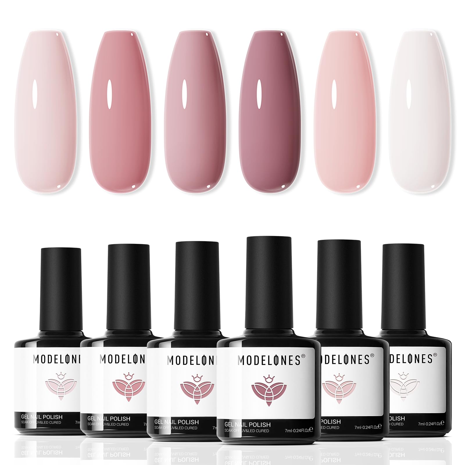 Modelones gel nail polish set with six colors on display for versatile everyday looks