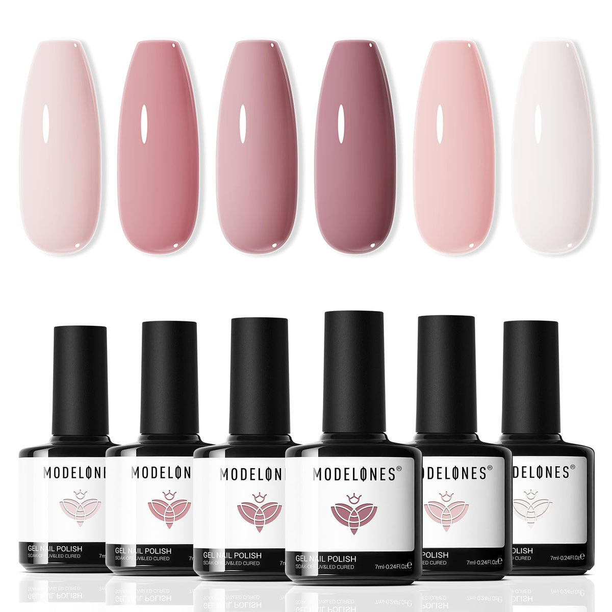 Modelones gel nail polish set with six colors on display for versatile everyday looks