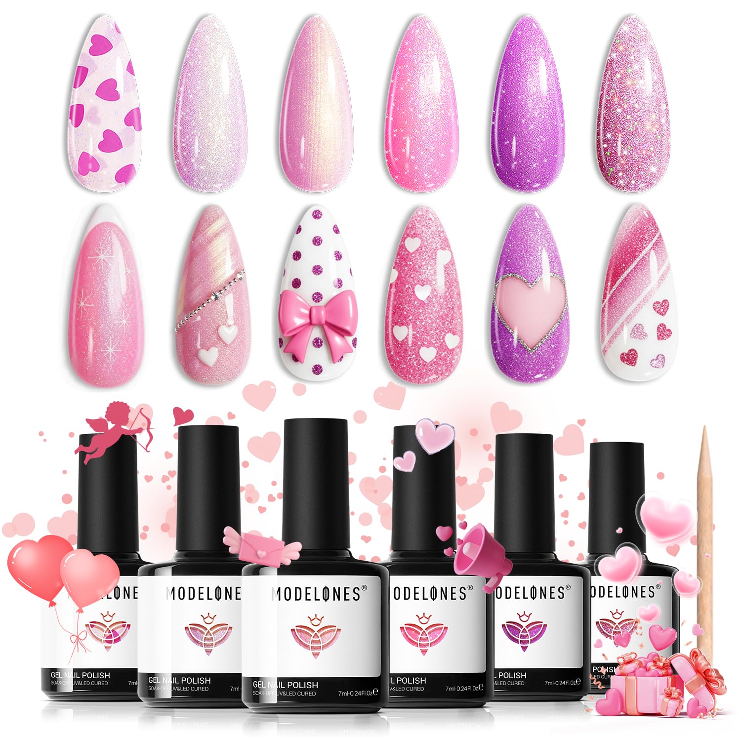 Modelones gel nail polish set with six colors for easy at-home manicures.