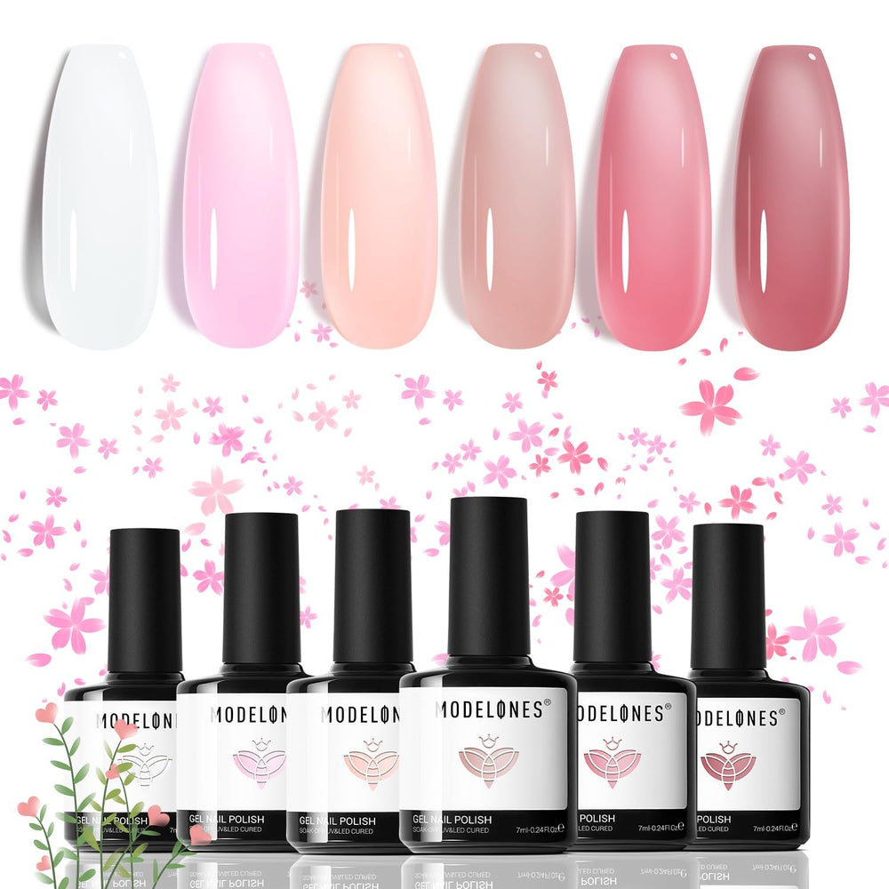 Modelones gel nail polish set with six colors for versatile jelly nails.