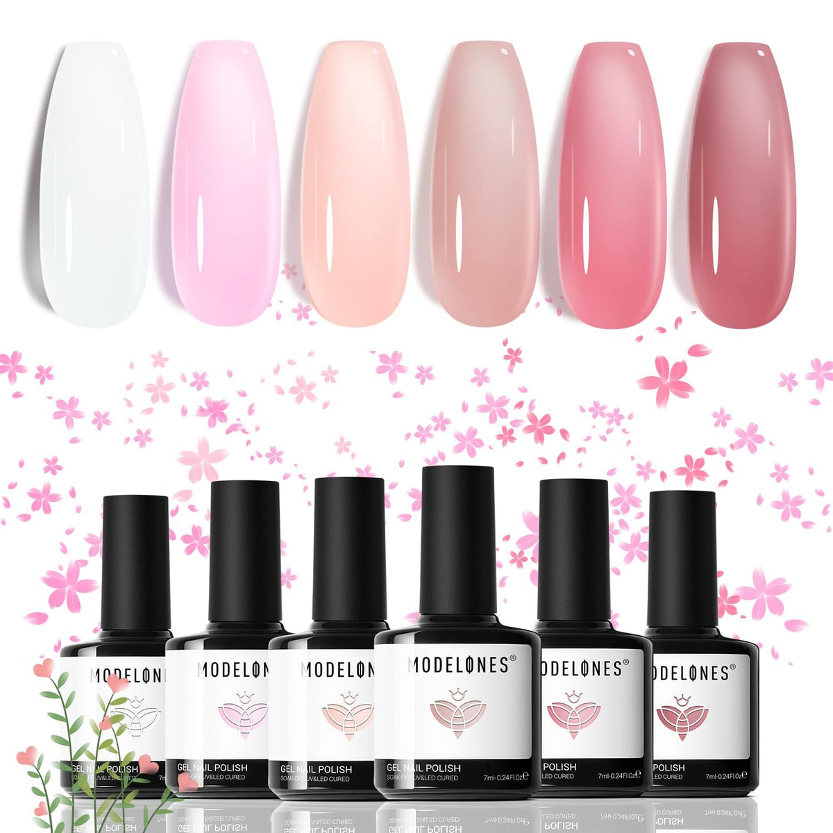 Modelones gel nail polish set with six colors for versatile jelly nails.