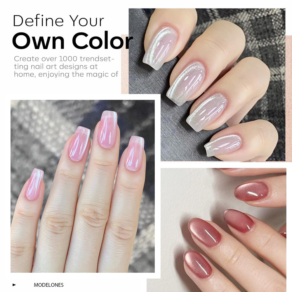 Modelones 9D glassy cat-eye polish shows dynamic shimmer with magnet.