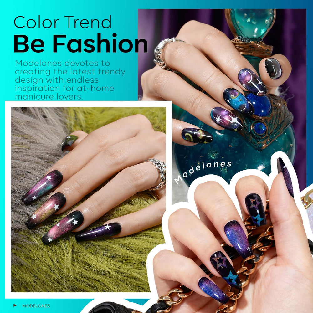 Modelones rainbow cat-eye color swatches illustrate vibrant options