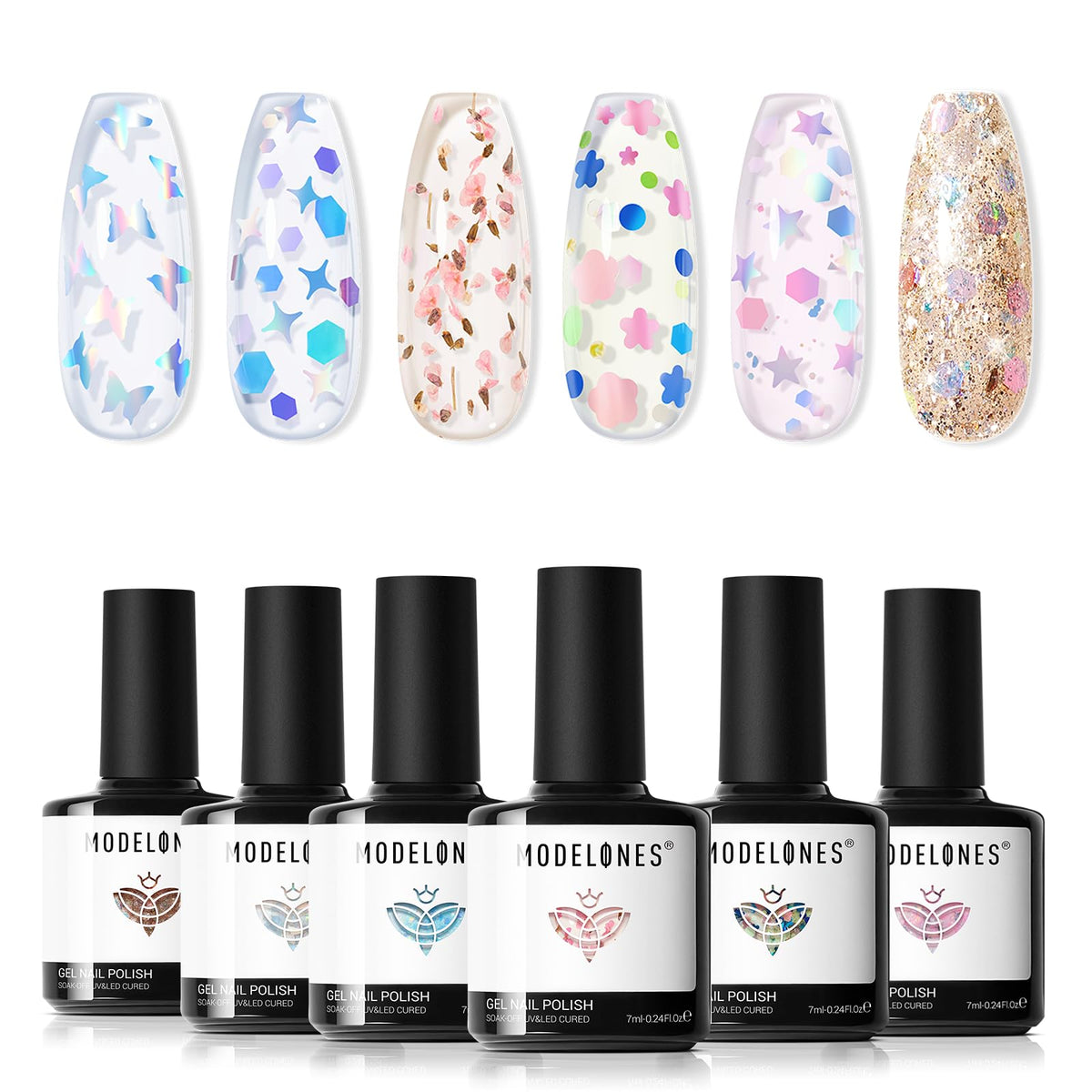 Modelones gel nail polish set with dried flowers for at home floral nail art