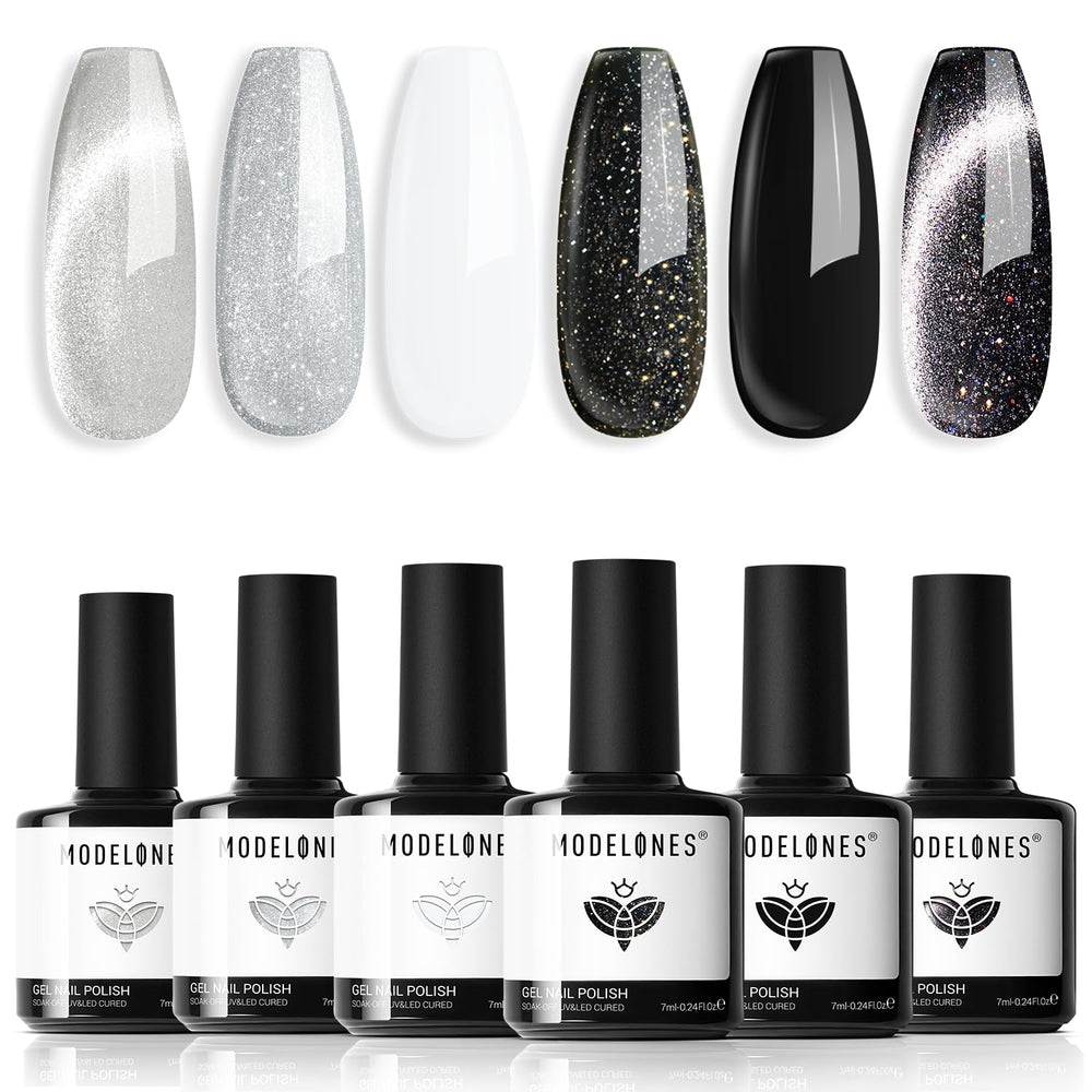 Modelones gel nail polish set magnet cat-eye black for dramatic evening nails