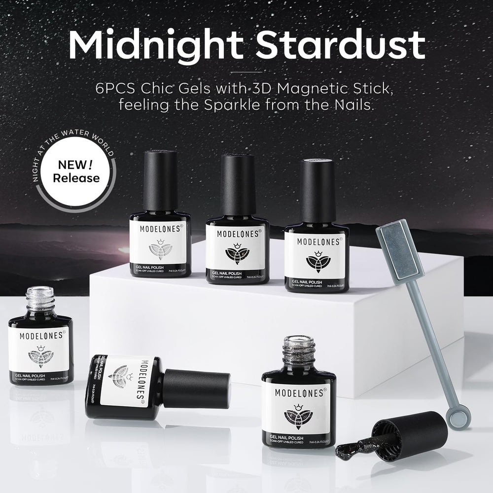 Modelones magnet silver glitter gel polish catches light with luxe sparkle