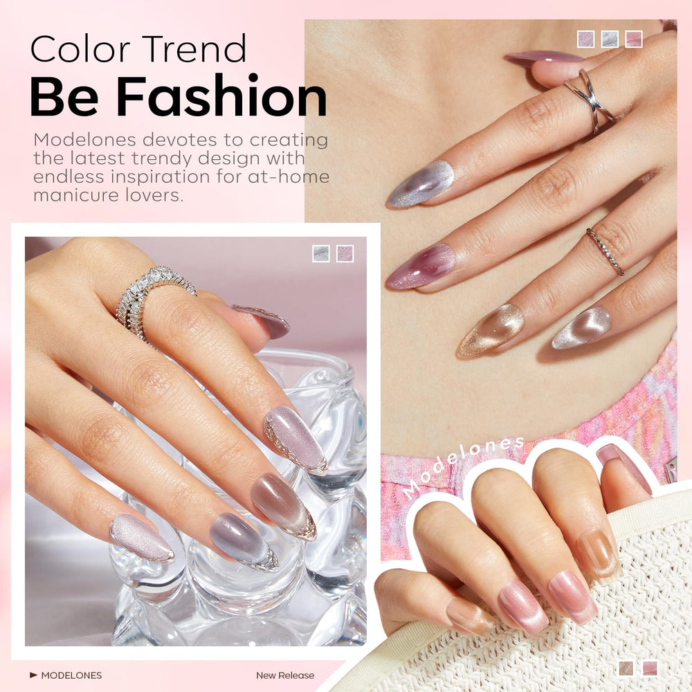 Modelones neutral brown semi-transparent polish adds natural depth to nails.