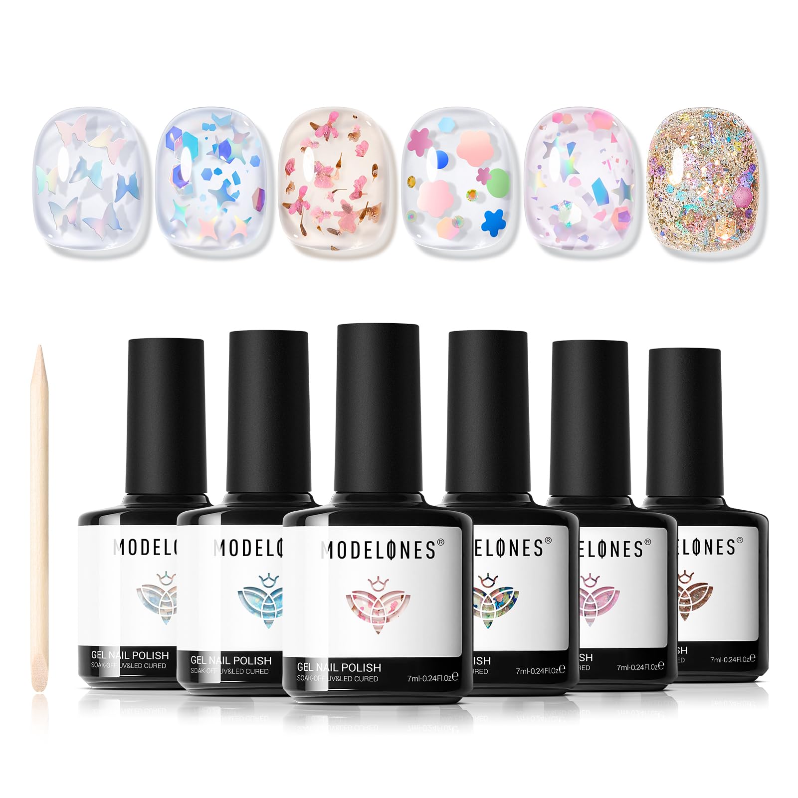 Modelones packaging with clear labels for easy selection during manicure
