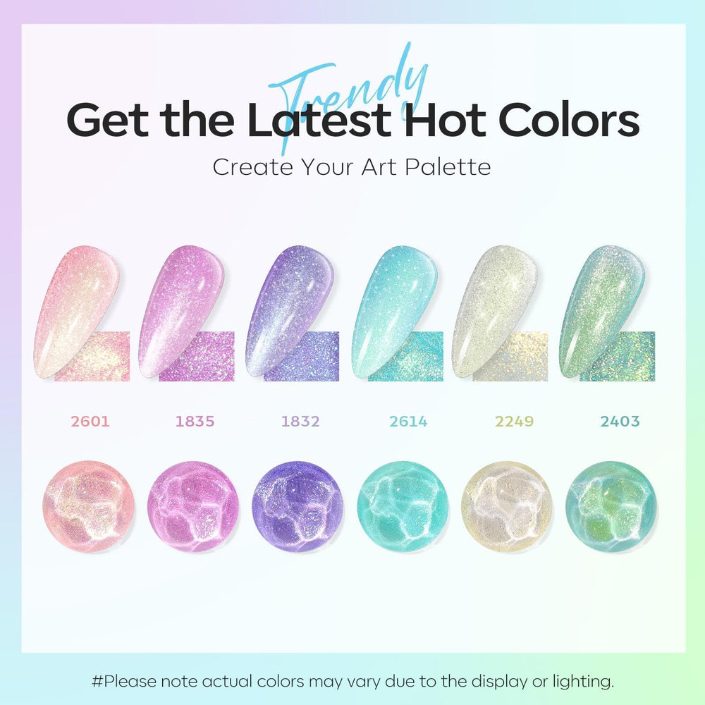 Modelones gel polish swatch palette highlights the six pastel tones for easy color choosing.