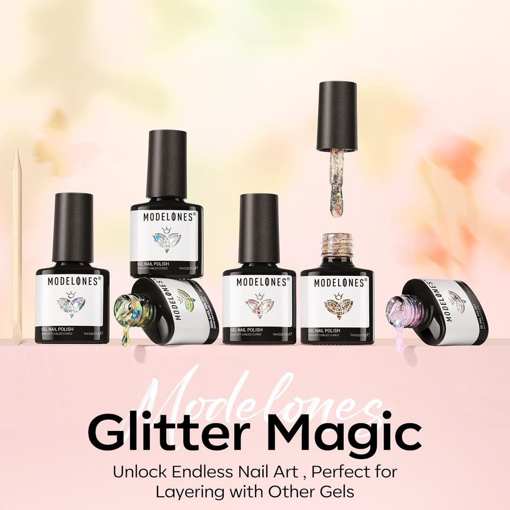 Modelones wooden stick helps position glitters for precise nail art