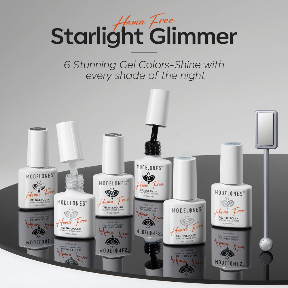 Modelones silver gel polish bottle with metallic shine for festive looks.
