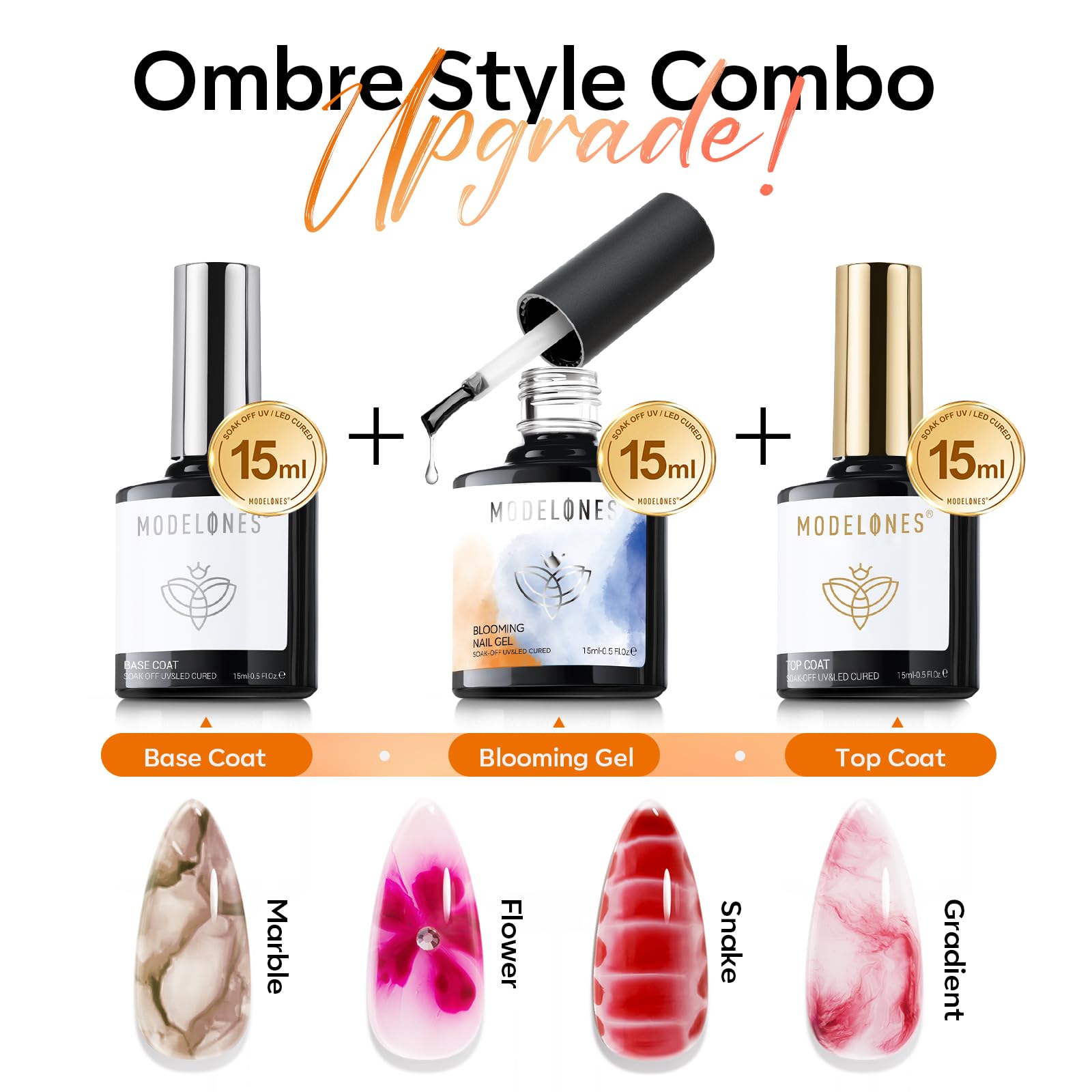 Modelones gel top coat bottle delivering diamond shine and scratch resistance.