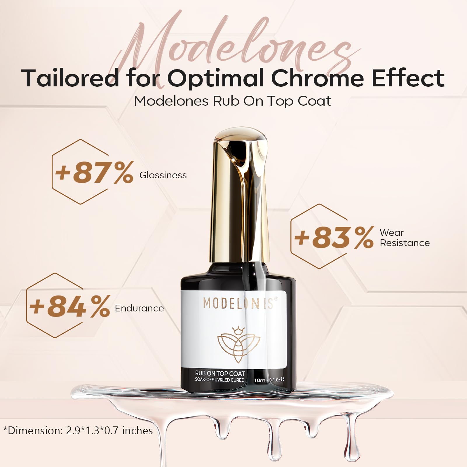 Modelones gel top coat brush close-up during precise nail application.