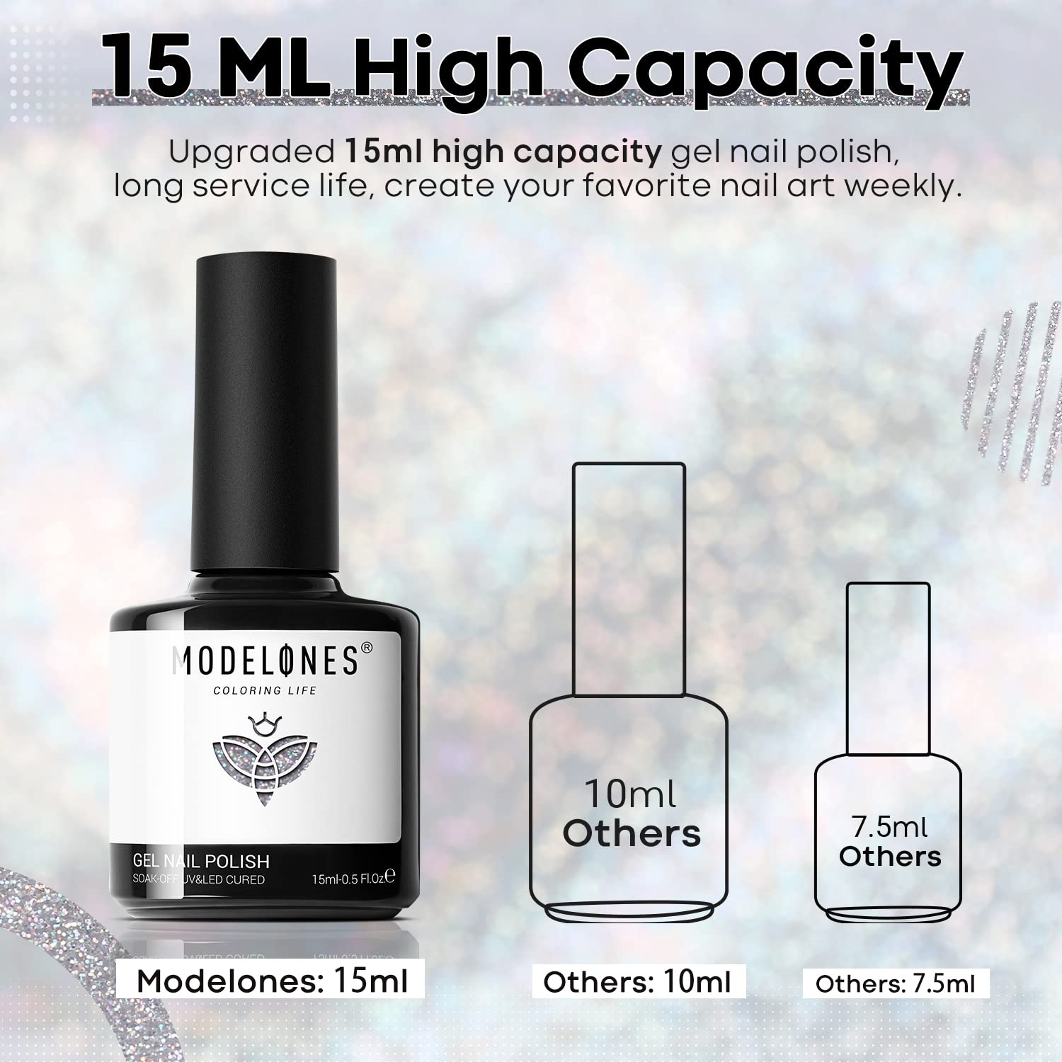 Modelones 15ml pastel silver gel polish with easy-to-use brush