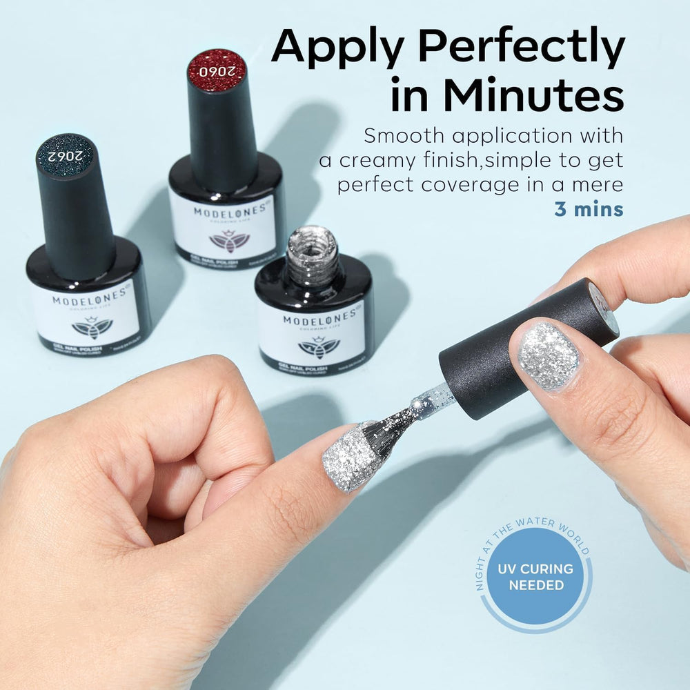 Modelones gift-ready glitter gel polish set for nail art lovers.