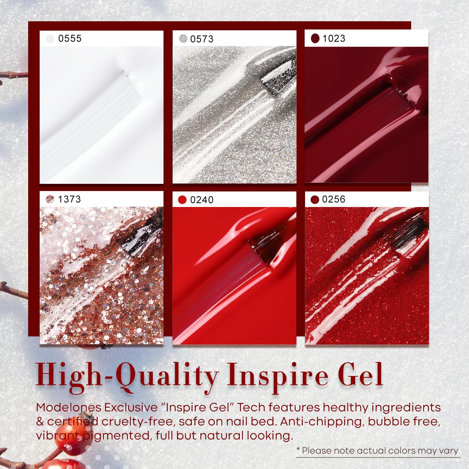 Modelones glitter red gel nail polish bottle with sparkling finish