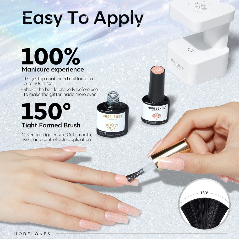 Modelones Glitter Top Coat over different base colors for versatile looks