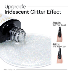 Modelones Glitter Top Coat rainbow shimmer finish for festive nails