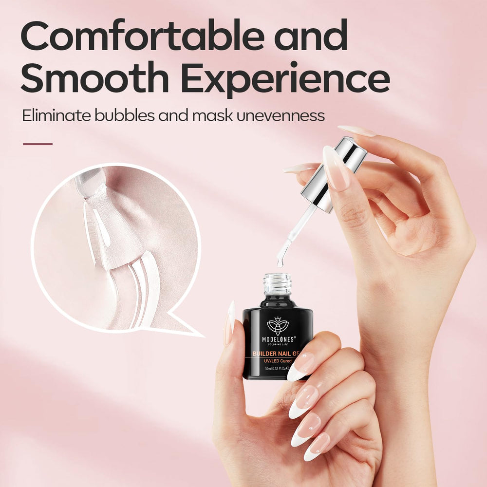 Modelones glossy natural finish highlights shine and durability on nails.