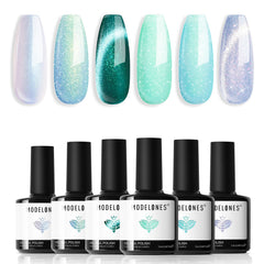 Modelones green cat eye gel polish set bottle display for smooth application