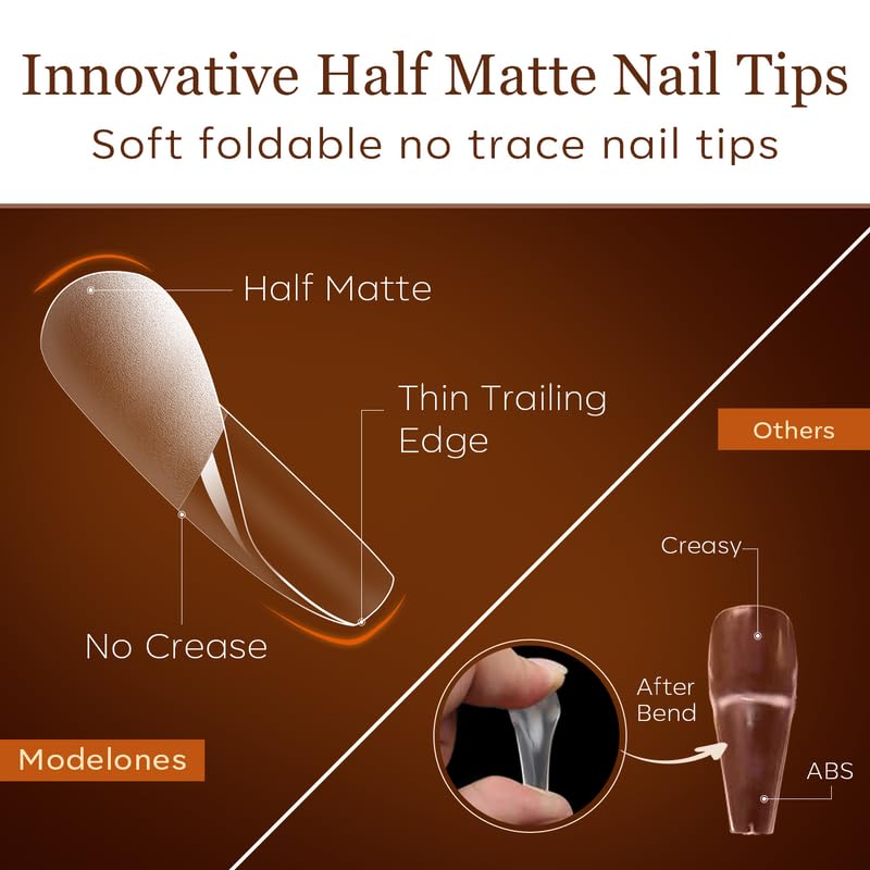 Modelones half matte coffin tips with improved grip for easy application