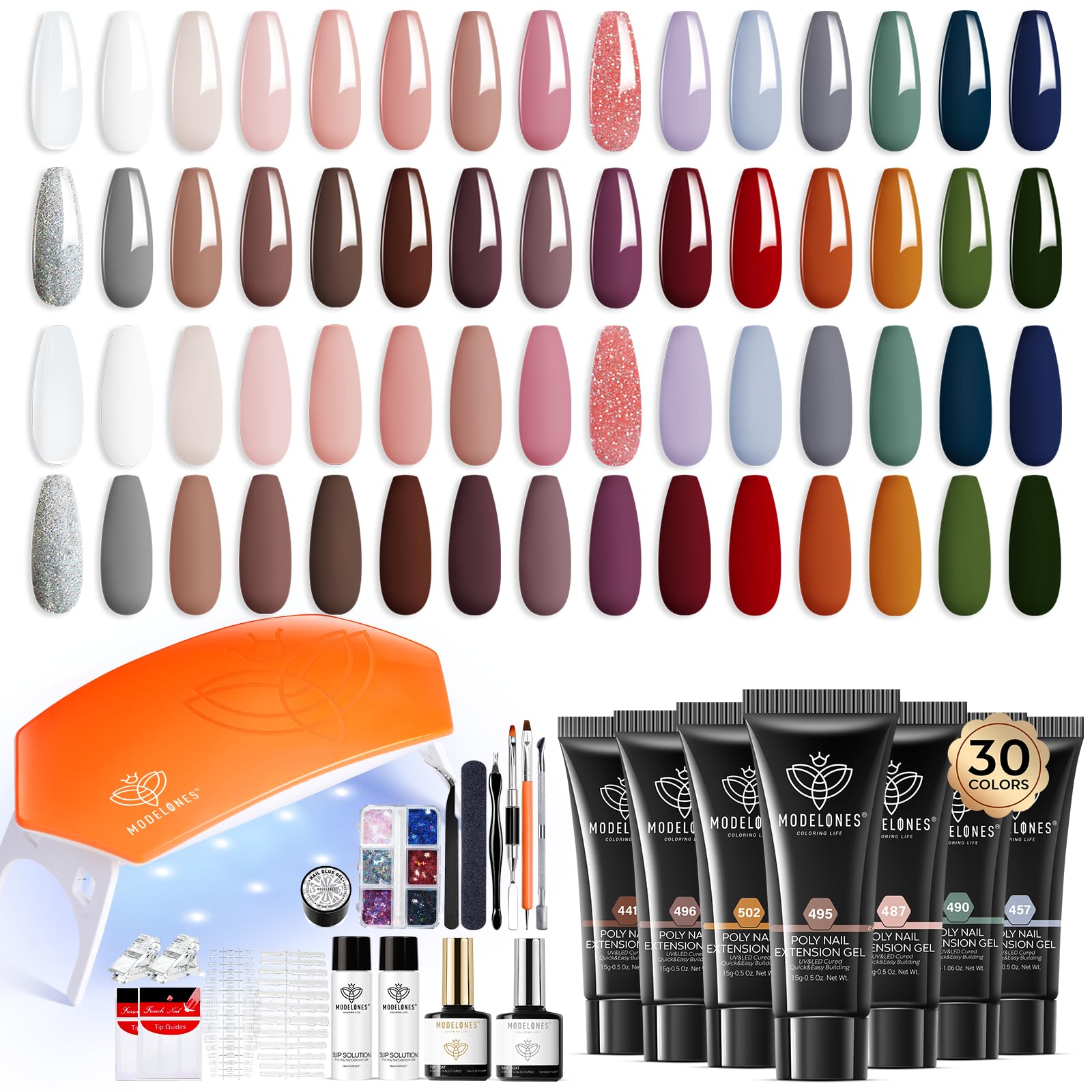 Modelones Hand to Toe poly nail gel kit setup for at-home mani-pedi
